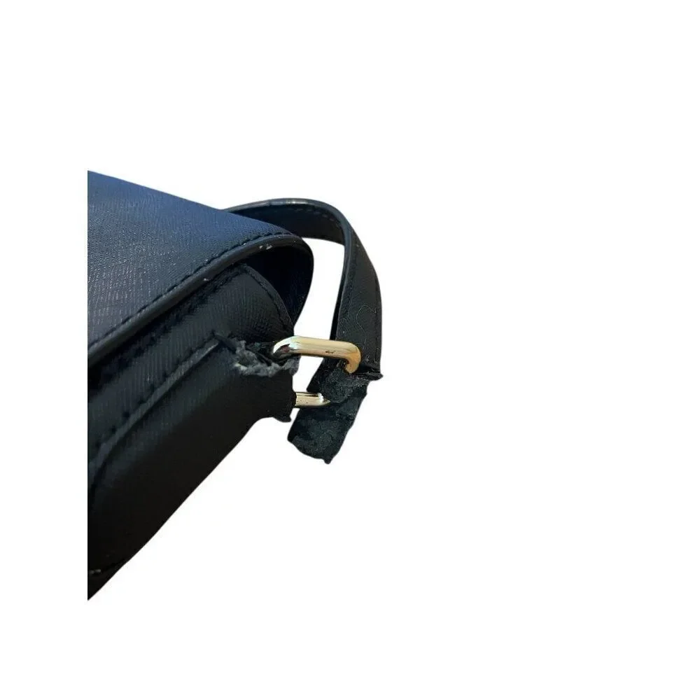 Kate Spade Black Leather Mini Flap Satchel Crossbody Bag Purse Adjustable Strap
